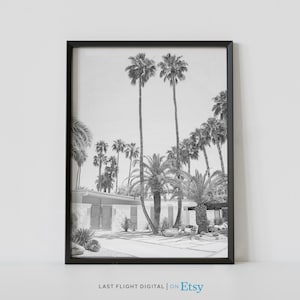 California Print, Palm Springs Poster, Palm Springs Houses, Palm Trees, Cityscape, Black White Photo, Palm Desert, Palm Springs Print, Art