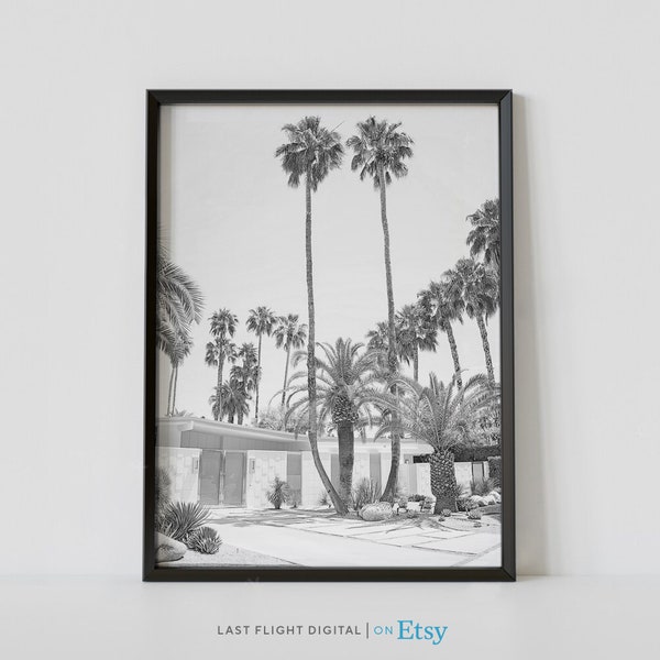 California Print, Palm Springs Poster, Palm Springs Houses, Palm Trees, Cityscape, Black White Photo, Palm Desert, Palm Springs Print, Art