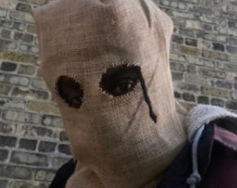Burlap sac mask / with eye visibility / you can see with this mask on / ski mask / knit ski mask / balaclava/ visibility/ Halloween mask