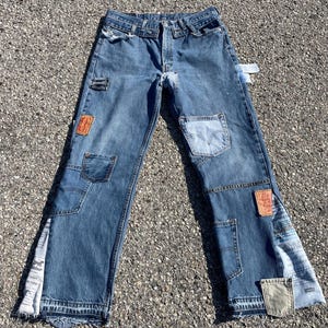 Vintage Levi Jeans Flera Fickor Tvättade Upcycle Denim Storlek 32 X 34