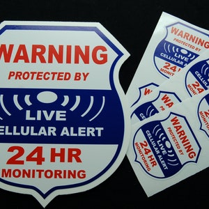 1 Cellular Alarm Security Surveillance Yard sign and 6 door or window stickers