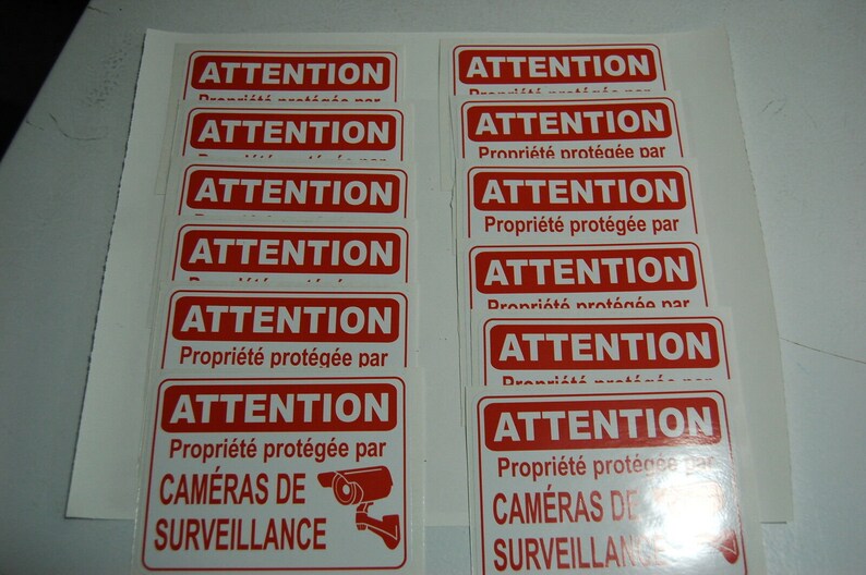 FRENCH WARNING STICKER Video Camera Surveillance Window Door Home ...