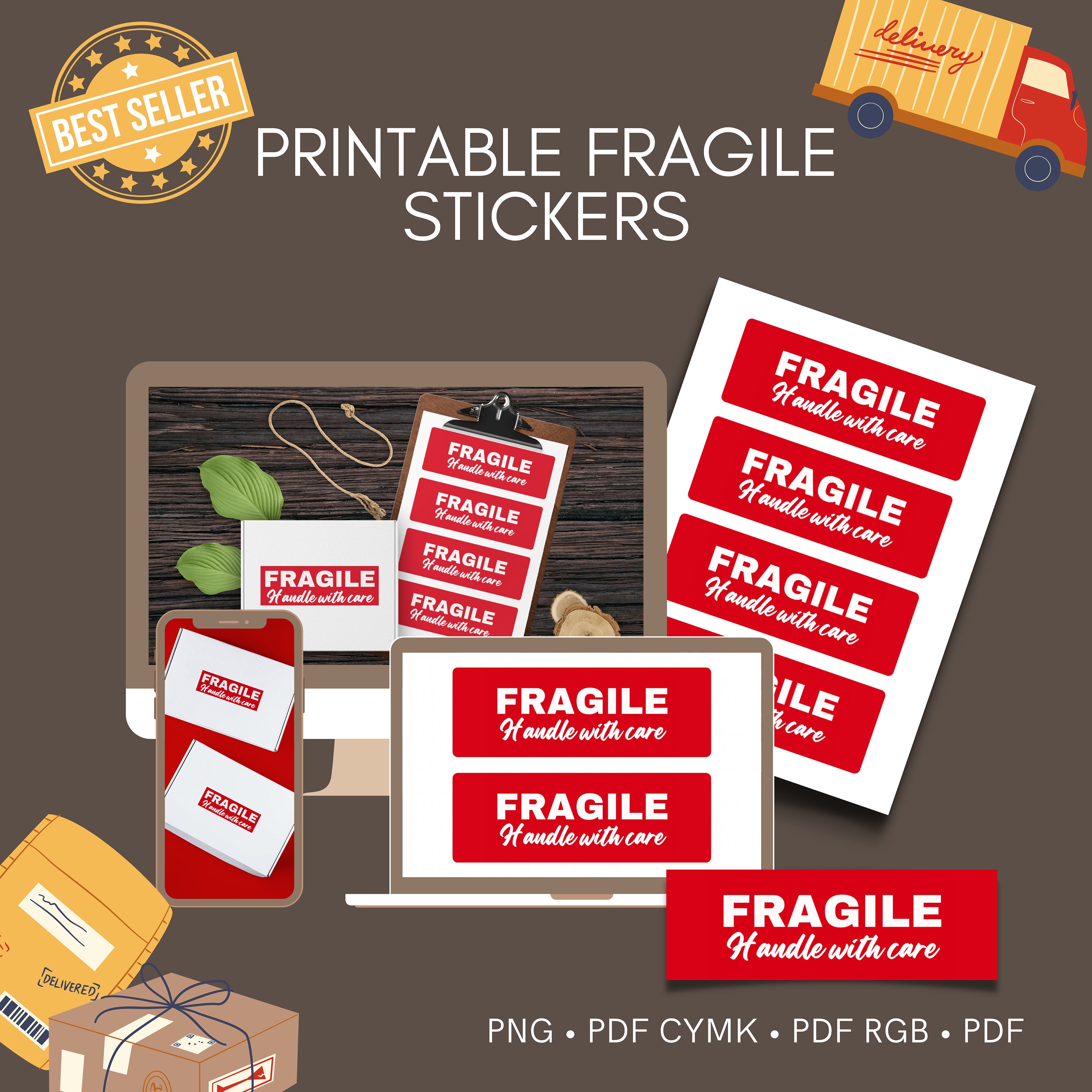 Fragile Label Stickers 2x6 Inch Printable Perfect for Moving, Shipping