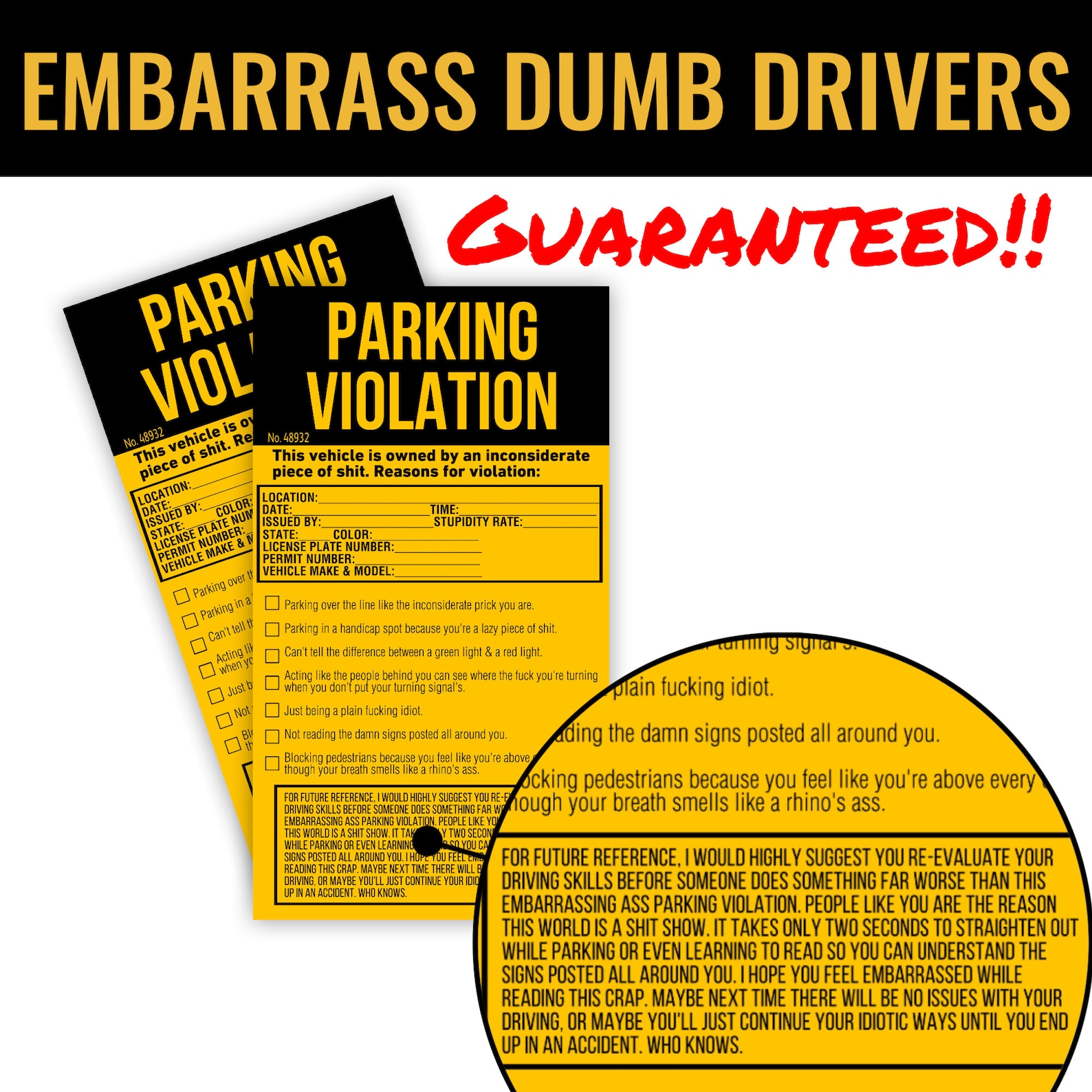 Printable Parking Violation Ticket Download, Print & Cut to Size Easy