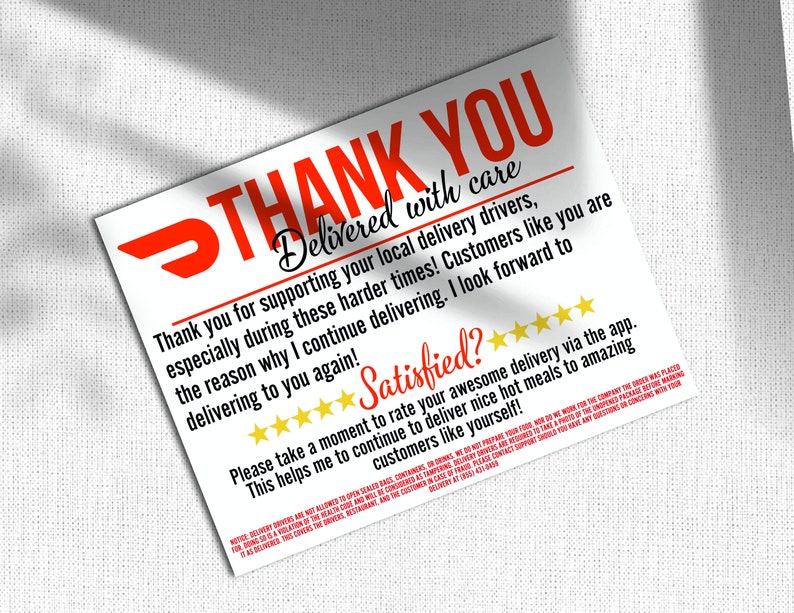 Doordash Thank You Cards to Increase Ratings and Tip (Download Now) Etsy
