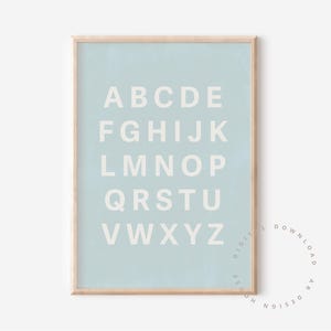 Rosa Alphabet Wandbild, Kinderzimmer Wandkunst, Kinderzimmer Deko in Dusty Blue, Kinderzimmer Deko Geschenk, Kinderzimmer Deko (Digitaler Download)
