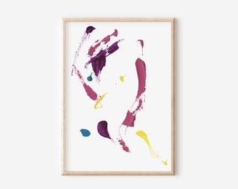 Arte abstracto minimalista con salpicaduras de rosa y magenta, decoración zen japonesa, arte mural japonés para sala de estar (descarga digital)
