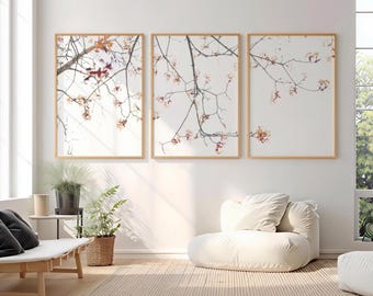 Set di 3 fotografie Japandi, albero in fiore, decorazione murale da appendere sopra il letto, arte Wabi Sabi per la camera da letto, arte estetica coreana (download digitale)