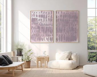 Juego de 2 láminas de arte mural Japandi: Láminas abstractas en malva empolvado, decoración escandinava, arte de lujo discreto para colocar sobre la cama, lámina en rosa suave.