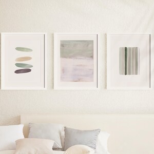 Sage Green Abstract Art Prints, Set of 3 Neutral Beige Minimalist Painting, Japandi gallery wall set, Scandi artwork set (Digital Download)