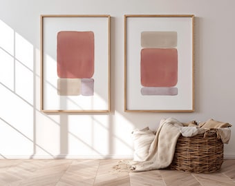 Conjunto de 2 láminas de arte de pared Japandi femeninas, láminas de arte en naranja quemado, decoración escandinava neutra, Japandi suave, conjunto de láminas de arte de lujo discreto para colocar sobre la cama
