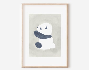 Estampado de panda beige, arte mural de animales para dormitorio, estampado de panda en acuarela, arte mural minimalista para habitación infantil (descarga digital)