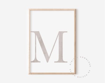 Lámina decorativa con la letra M para imprimir, lámina decorativa con la letra M en un estilo neutro y sencillo, póster con la inicial M, decoración moderna con monograma M (descarga digital).