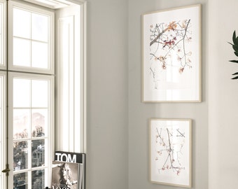 Juego de láminas fotográficas de árboles en flor, arte mural Wabi Sabi, decoración escandinava, estética coreana, lujo discreto (descarga digital)