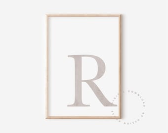 Lámina decorativa con la letra R para imprimir, lámina decorativa con la letra R en un estilo neutro y sencillo, decoración moderna con monograma R, póster con la inicial R (descarga digital).