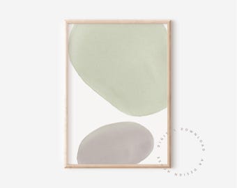 Cuadro abstracto verde salvia, pintura Japandi de formas orgánicas, arte mural escandinavo, decoración minimalista de estilo escandinavo (descarga digital).