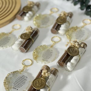 Set di portachiavi Ayetel Kursi personalizzato con caffè e mandorle, in sacchetto di carta kraft sigillato, regalo islamico, regalo di fidanzamento, henné o regalo per ospiti spirituali.