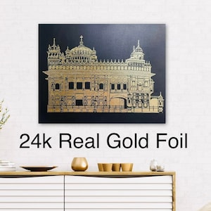 Handmade 24K Real Gold Foil Art, The Golden Temple, Siri Darbar Sahib,Amritsar saab, Home Decor, Wall Decor, Mothers day, Sikh Gift items,