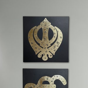 Khanda & Ek Onkar, Punjabi Buchstaben 2er Set, Sikh Wandkunst, Wohnkultur, Punjabi Geschenk, spirituelle Sikh Wanddekoration