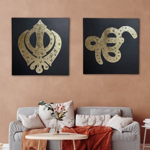 Khanda, Ek Onkar, Punjabi Buchstaben, zweier Set, Sikh Wandkunst, Sikh Wohnkultur, Sikh Wanddekor, Punjabi Geschenk, Sikh Artikel,