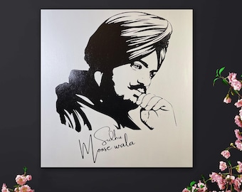 Handgjord SIDHU MOOSEWALA foliekonst på duk | Moosewala-affisch | Punjabi-sångare | Punjabi-presentartiklar