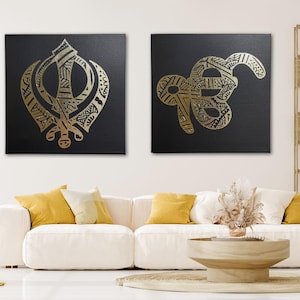 Khanda, Ek Onkar Mandala, zweier Set, Sikh Wandkunst, Sikh Wohnkultur, Sikh Wandbehang, Sikh Wanddekoration, Punjabi Geschenkartikel, Sikh Artikel,
