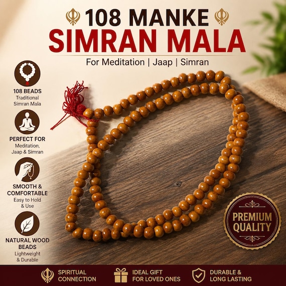 08 Bead Wooden Simran Mala - Sikh Prayer Meditation Beads & Jaap Mala