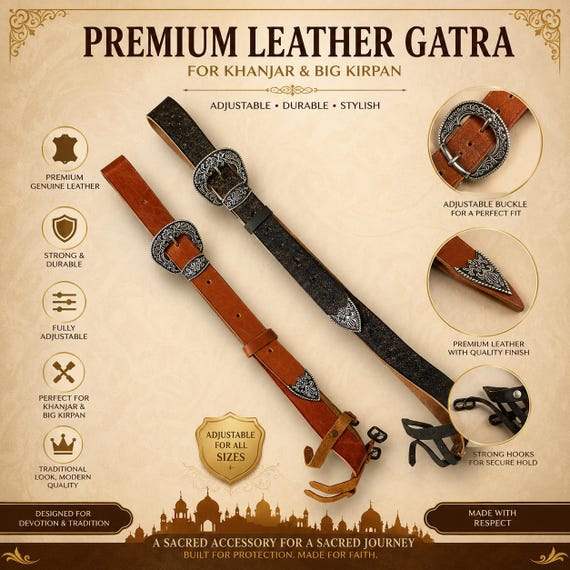 Genuine Leather Kirpan Gatra | Sikh Kirpan Strap | Cross Body Gatra Sahib | Handmade Leather Gatra | Tega Strap | Sikh Kakkar Accessory