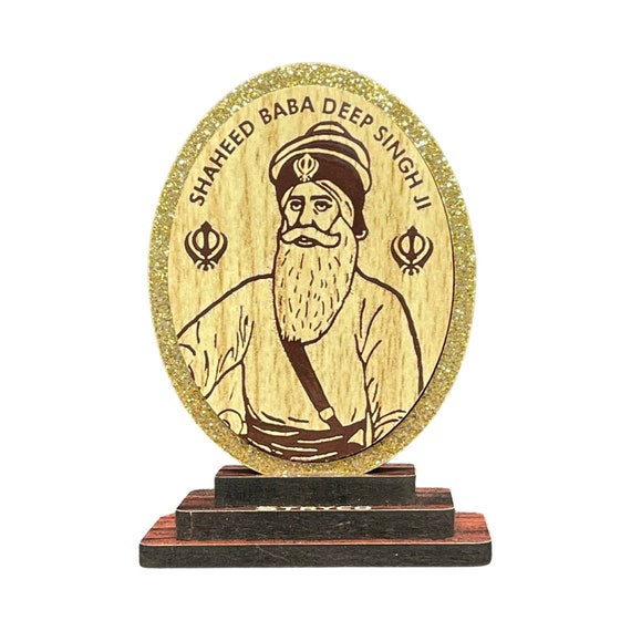 Baba Deep Singh Ji Car Dashboard Idol, Golden Sparkle Trim