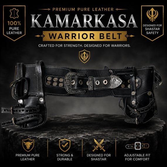 Premium Leather Kamarkasa | Handmade Sikh Kirpan Belt | Nihang Singh Shastar Belt | Adjustable Leather Kamarkassa | Traditional Sikh Gift