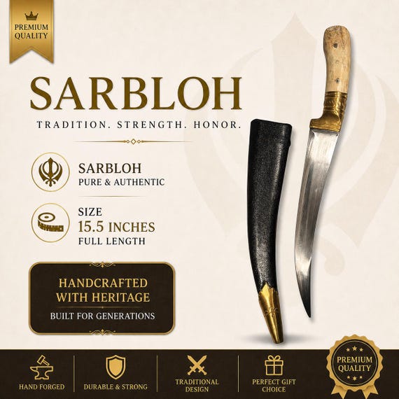 Handmade Sarbloh & Brass Pesh Kabz Khanjar | Premium Sikh Ceremonial Shastar | Handcrafted Khalsa Collectible Blade