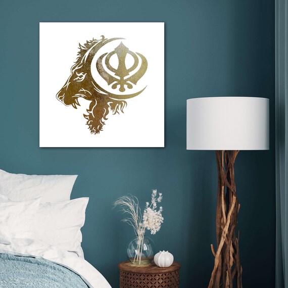 Khanda with Lion HANDMADE, Foil Art on Canvas, Sikh Art, Home Decor, Gift Items