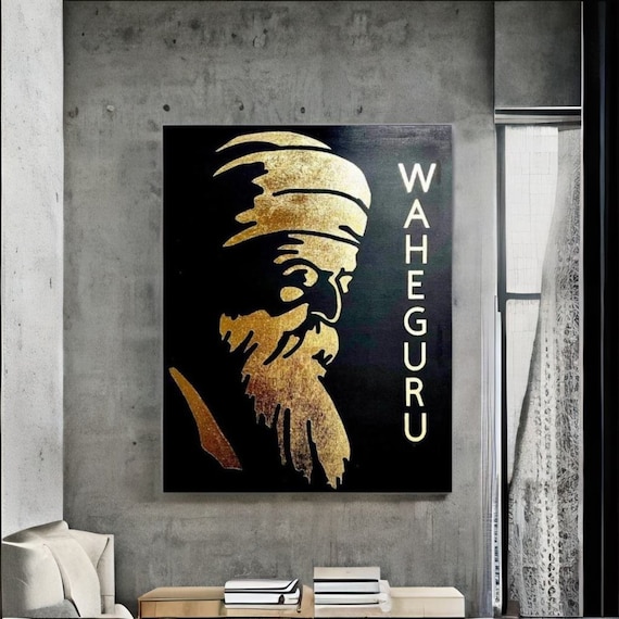 Guru Nanak Dev Ji Foil Art Canvas, Wall Hanging, Sikh Home Decor, Wall Decor, Sikh Wall Art, Sikh Guru Painting, Sikh Gift Items,