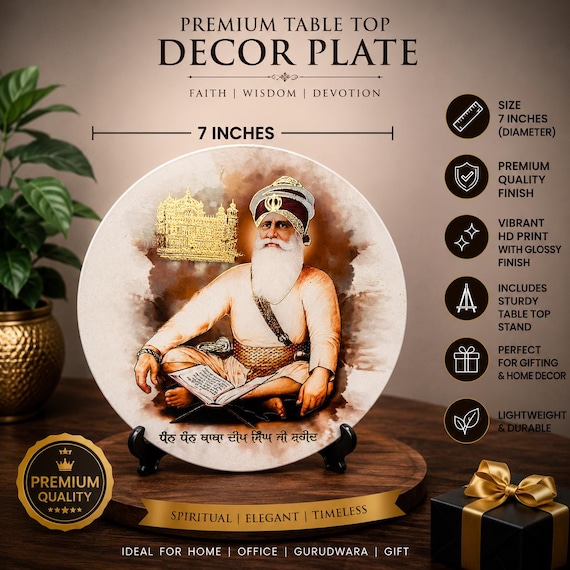 Baba Deep Singh Ji Table Top Decor | Sikh Home Decor | Wooden Sikh Art | Punjabi Religious Gift | Prayer Room Decor | Housewarming Gift