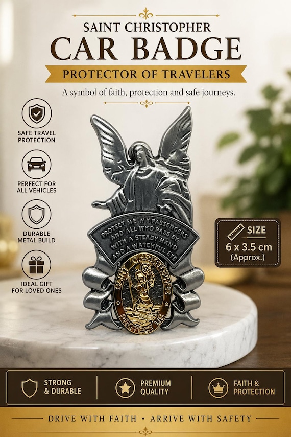 Saint Christopher Car Sun Visor Clip | St Christopher Protect Us Medal Pin | Travel Protection Charm | Christian Driver Gift for Car