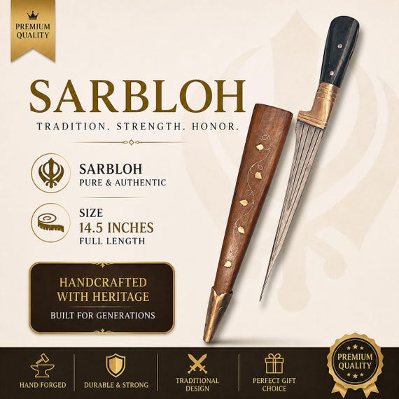 Handmade Wood & Sarbloh Pesh Kabz Khanjar | Premium Sikh Ceremonial Shastar | Khalsa Collectible Blade | Traditional Artisan Knife