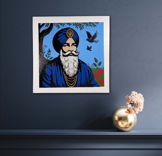 Hand Made Guru Nanak Dev Ji Painting and Foil Art, Baba Nanak, Wall Hanging, Sikh Home Decor, Sikh Art, Sikh Gift, Sikh Gift  Items,