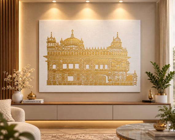 Handmade Golden Temple Foil Art Canvas | Luxury Sikh Wall Decor | Premium Harmandir Sahib Wall Art | Punjabi Spiritual Home Decor