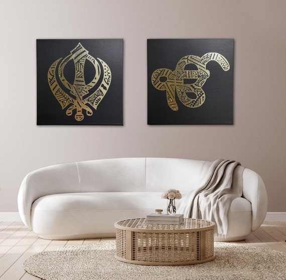 Khanda, Ek Onkar Mandala, Set of two, Sikh Wall Art, Sikh Home Decor, Sikh Wall Hanging, Sikh Wall Decor, Punjabi Gift items, Sikh Items,