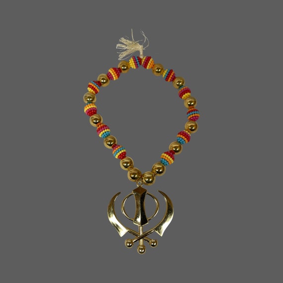 Khanda Car Hanging, Beads, Car Decor, Rear View mirror ornament, Metal Khanda, Sikh Gift Items,