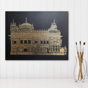 Handmade The Golden Temple Foil Art on Canvas, Siri Darbar Sahib, Punjabi, Sikh Art, Home Decor, Sikh Gift Items.
