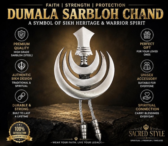 Chand Bagan Tora Dumala Shastar | Sarbloh Sikh Turban Ornament | Nihang Singh Dumala Shingar | Khalsa Warrior Accessory | Punjabi Gift