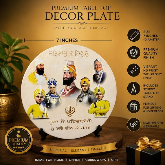 Guru Gobind Singh Ji Family Table Top Decor | Sikh Home Decor | Wooden Guru Sahib Saroop | Punjabi Religious Gift | Prayer Room Decor