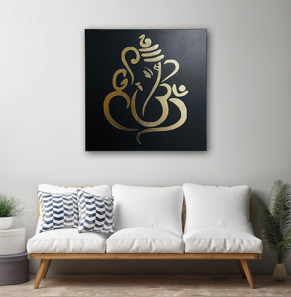 Hnad Made Siri Ganesh Ji | OM Canvas Art | Ganpati Hindu God | Lord Ganesha | Indian God | Wall Hanging | Pooja Room Decor