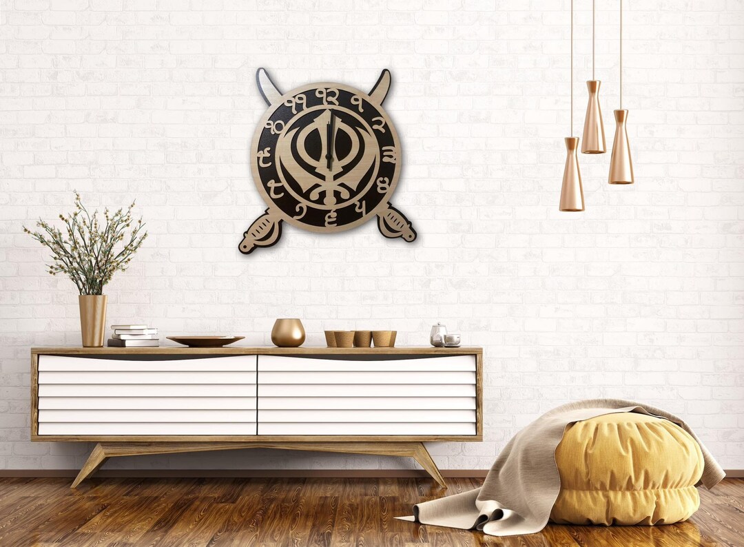 Khanda Wall Clock Punjabi Clock Wood Clock Khanda Wall Etsy