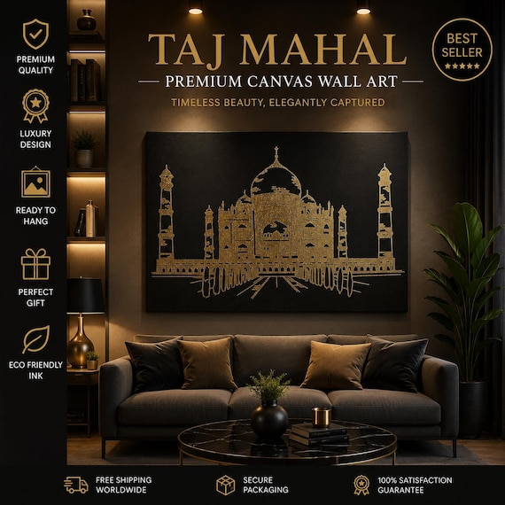Taj Mahal Canvas Wall Art, Indian Architecture Artwork, Famous World Wonder Painting, Islamic Heritage Canvas, Spiritual Home Decor Gift