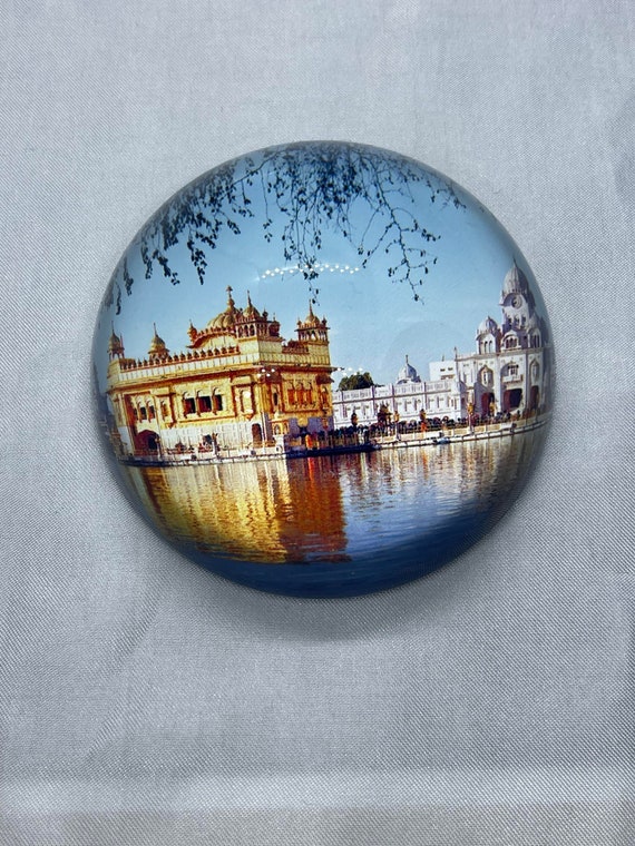 The Golden Temple, Table top, Paper weight, Glass made Darbar saab photo, Home Decor, Sikh items,