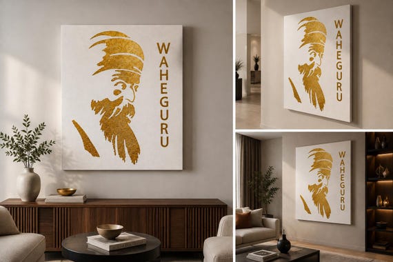 Handmade Guru Nanak Dev Ji Foil Art Canvas | Luxury Sikh Wall Decor | Premium Spiritual Wall Art | Punjabi Religious Home Decor