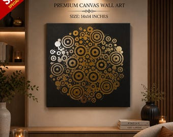 Muurdecoratie met gouden folie en veren, metallic canvasprint 14x14 cm, moderne Indiase woondecoratie, luxe ingelijste wanddecoratie voor de woonkamer, cadeau voor een housewarming