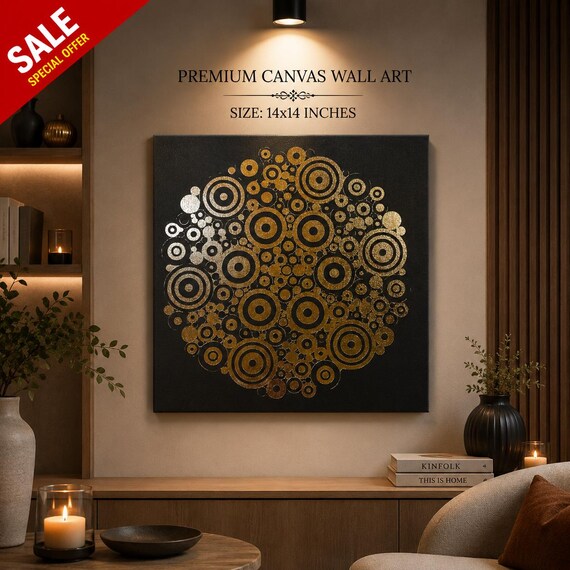 Gold Foil Feather Wall Art, Metallic Canvas Print 14x14, Modern Indian Home Decor, Luxury Framed Living Room Wall Hanging, Housewarming Gift